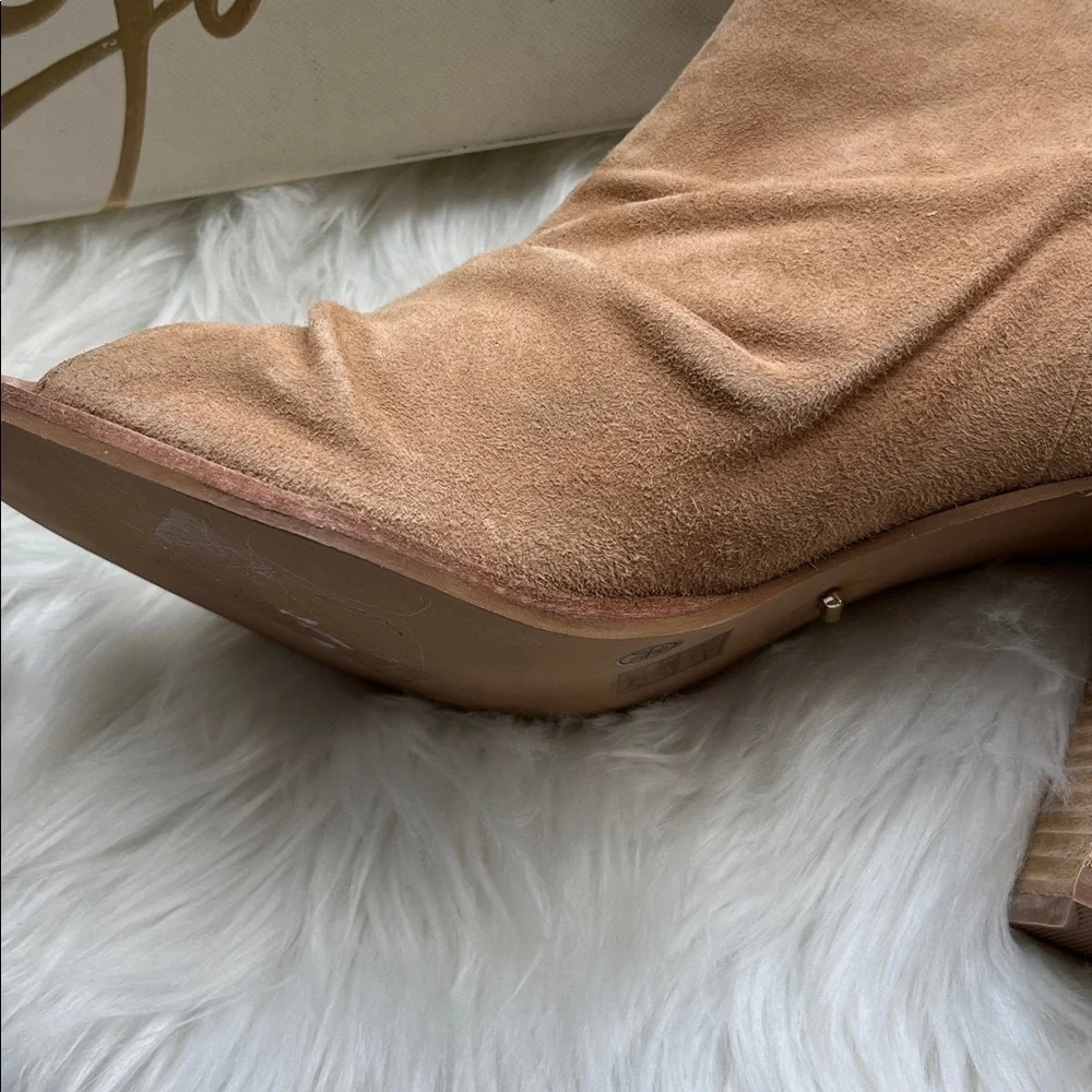 🆕42 Gold Women's Natural/Beige Suede Open Toe Booties Size 11